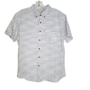 American Eagle Button Down Shirt Large Short Sleeve Blue White Stripe Preppy